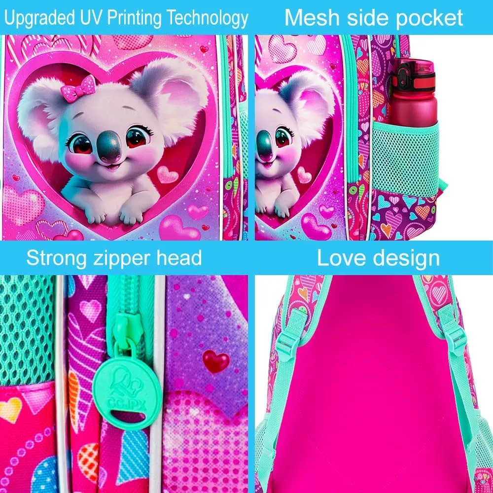 16" Girls Backpack, 3Pcs Kids Bookbag with Lunch Box, School Backpacks for Elementary Preschool Kindergarten