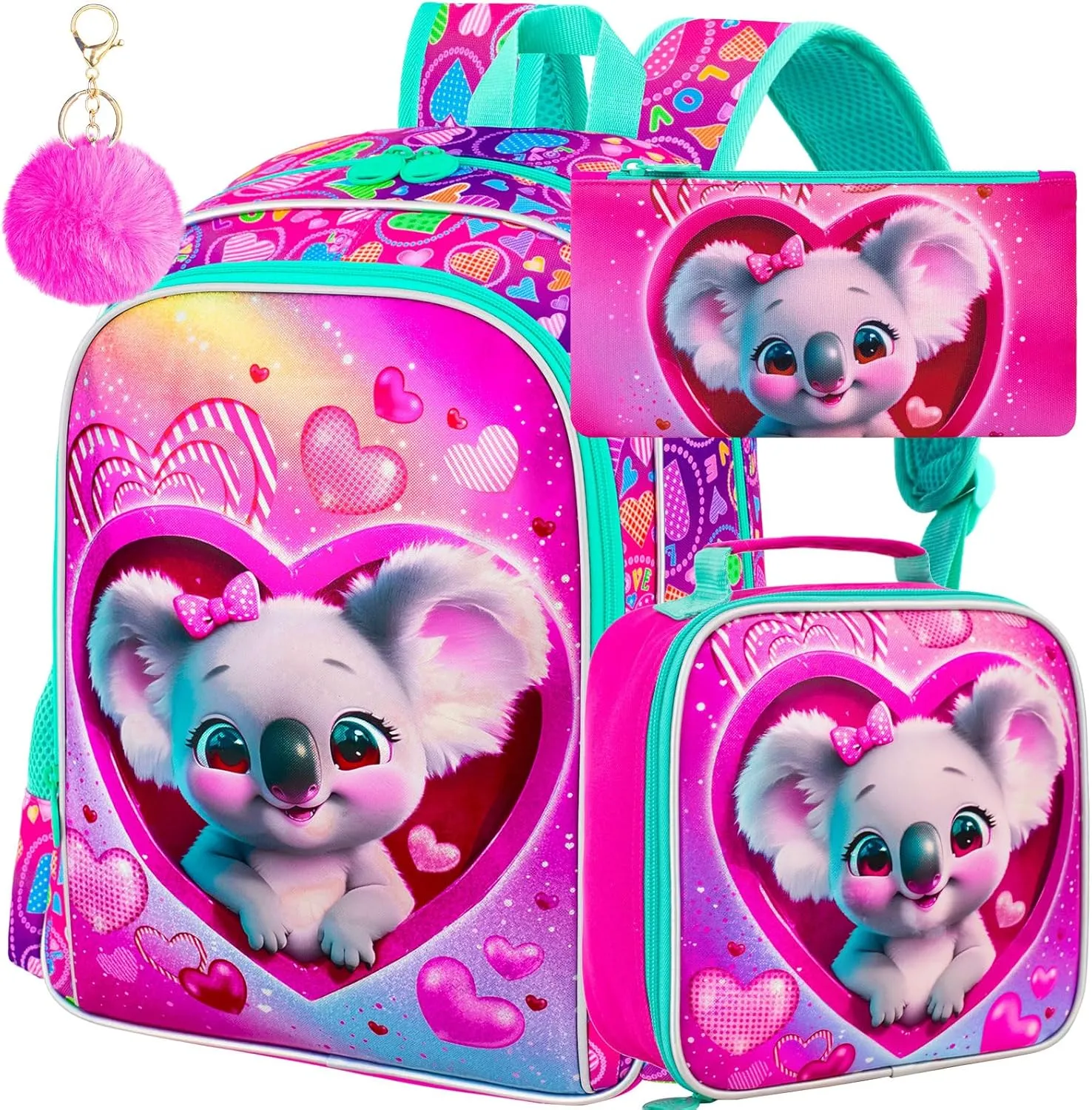 16" Girls Backpack, 3Pcs Kids Bookbag with Lunch Box, School Backpacks for Elementary Preschool Kindergarten
