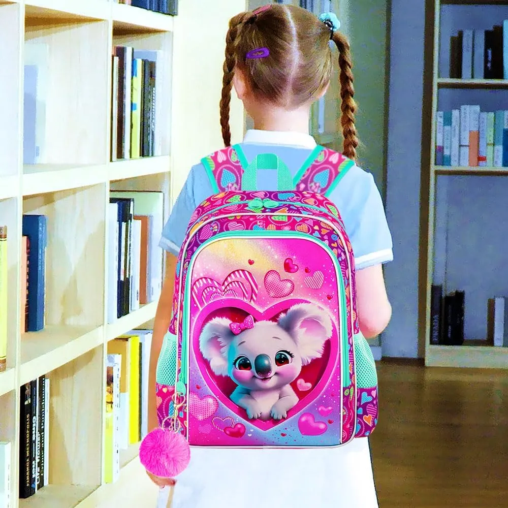 16" Girls Backpack, 3Pcs Kids Bookbag with Lunch Box, School Backpacks for Elementary Preschool Kindergarten