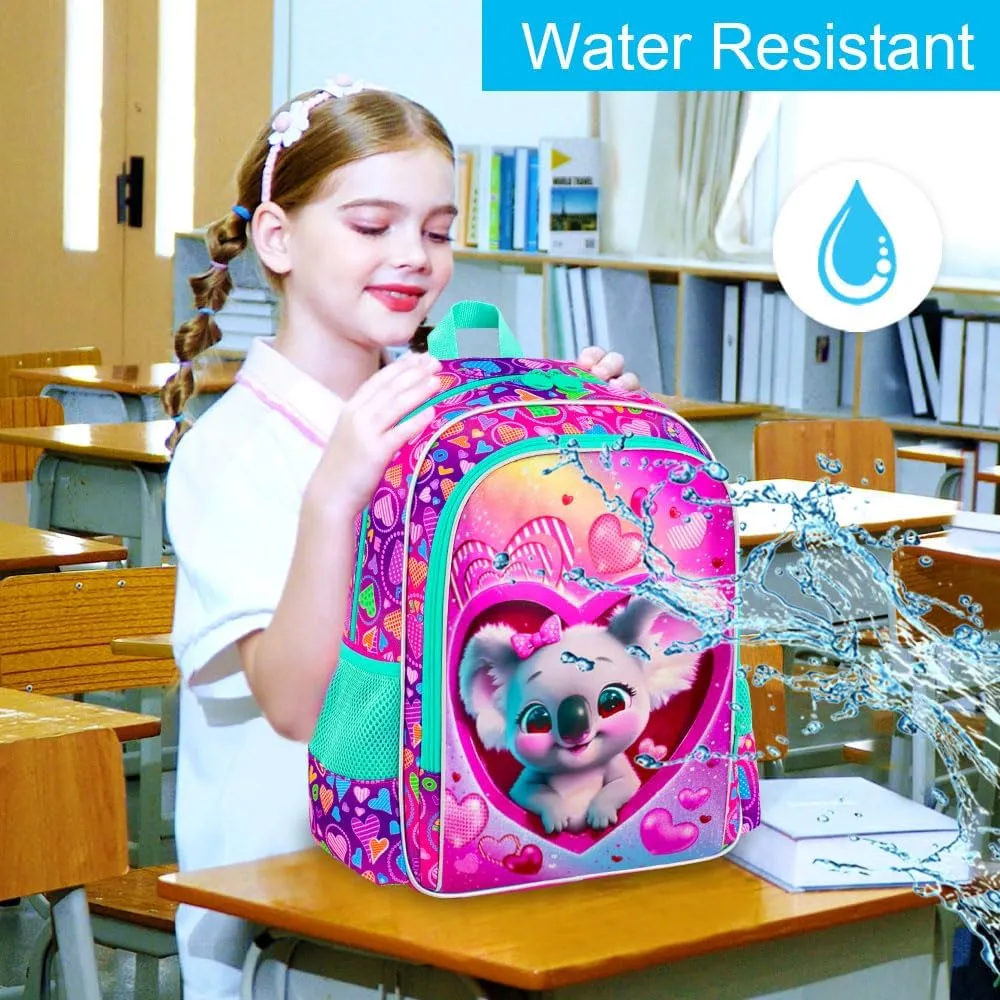 16" Girls Backpack, 3Pcs Kids Bookbag with Lunch Box, School Backpacks for Elementary Preschool Kindergarten