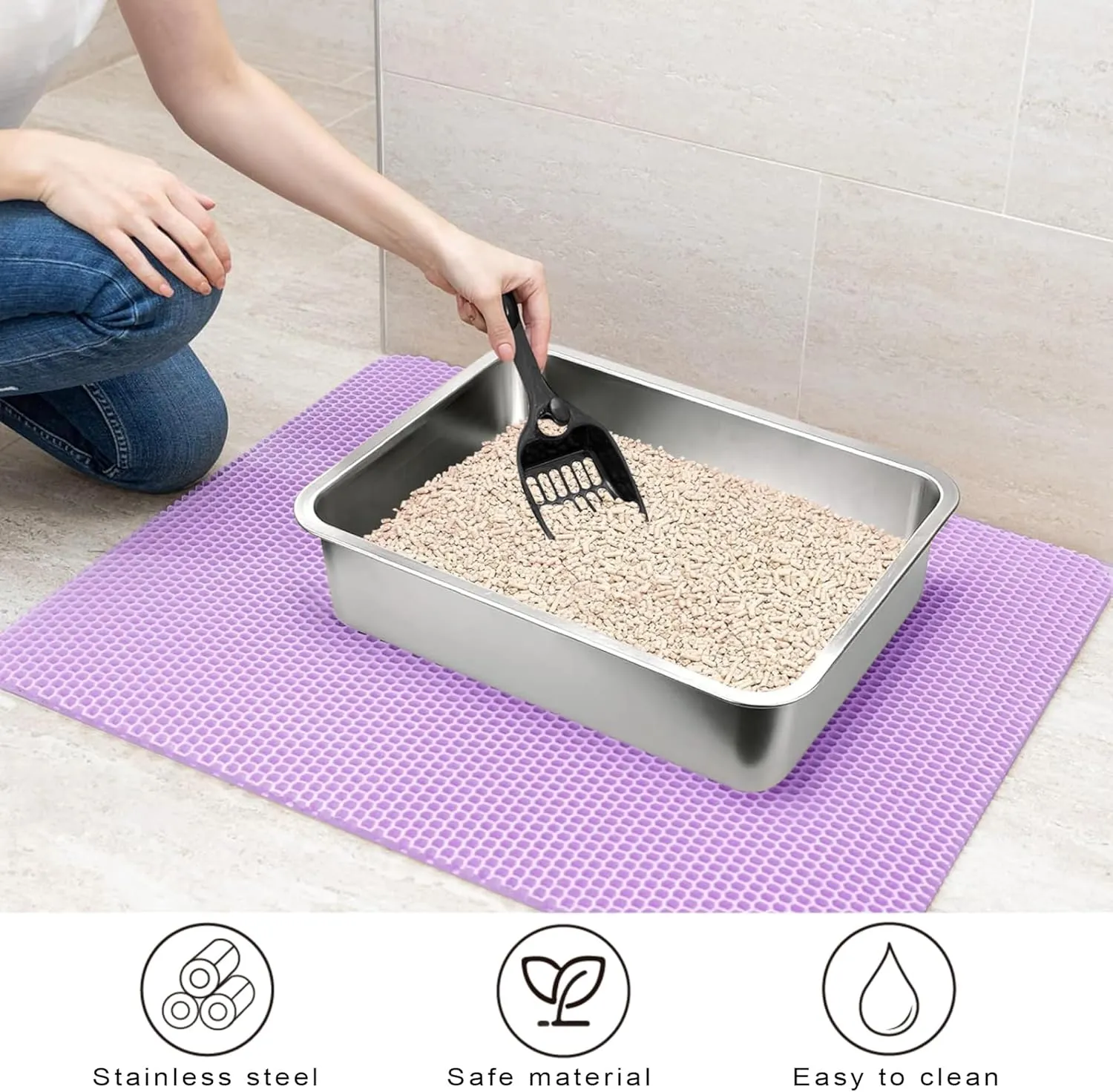 2 Pack Stainless Steel Cat Litter BoxSmall Stainless Steel,Large Metal Cat Litter Box-Easy to Clean.(17.5" L x 13.6" W x 4.1" H).