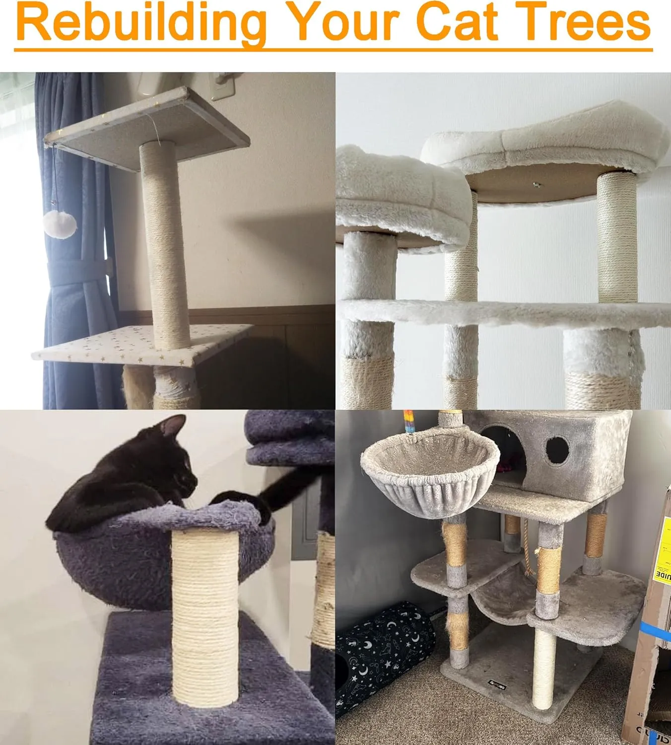 4 PCS 7.4cm 2.91in Diameter Cat Scratching Post Replacement Sisal Pole (45cm/17.72in, M10)