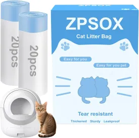 40 Count 21.6" x 11.8" Cat Litter Box Liners for Self-Cleaning Cat Litter Box, Replacement Automatic Litter Box Liners, 2 Rolls Drawstring Trash Bags for Robot, Extra Thick,2 Packs/40 Counts