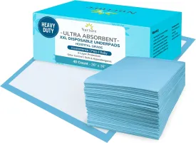 40 XL 36 x 36 Heavy Duty Ultra Absorbent Bed Pads w/ Adhesive by Nurture | Disposable Chux Liners, Underpads, Adult Incontinence Hospital Grade Chucks
