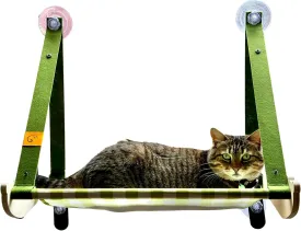 Aesthetic Cat Window Hammock with Durable Wooden Frame, Foldable Perch & Strong Suction Cups, Breathable Bed for Large Cats & Kittens, 2 Mats Set (Green & Pink), Cute & Space-Saving Cat Furniture