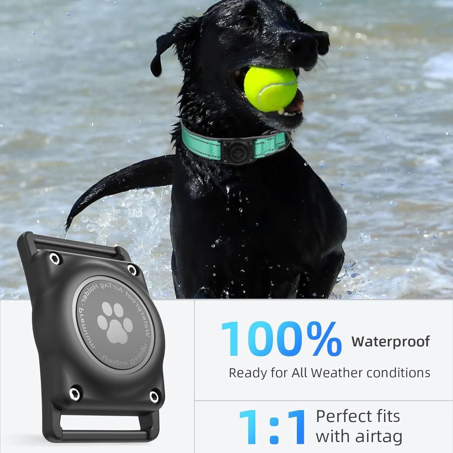 Airtag Dog Collar - 100% Waterproof Air tag Dog Collar Holder for Apple AirTag, Reflective, Soft Padded, Everlasting, GPS Dog Collar for Small Medium Large Dogs (Teal, S)