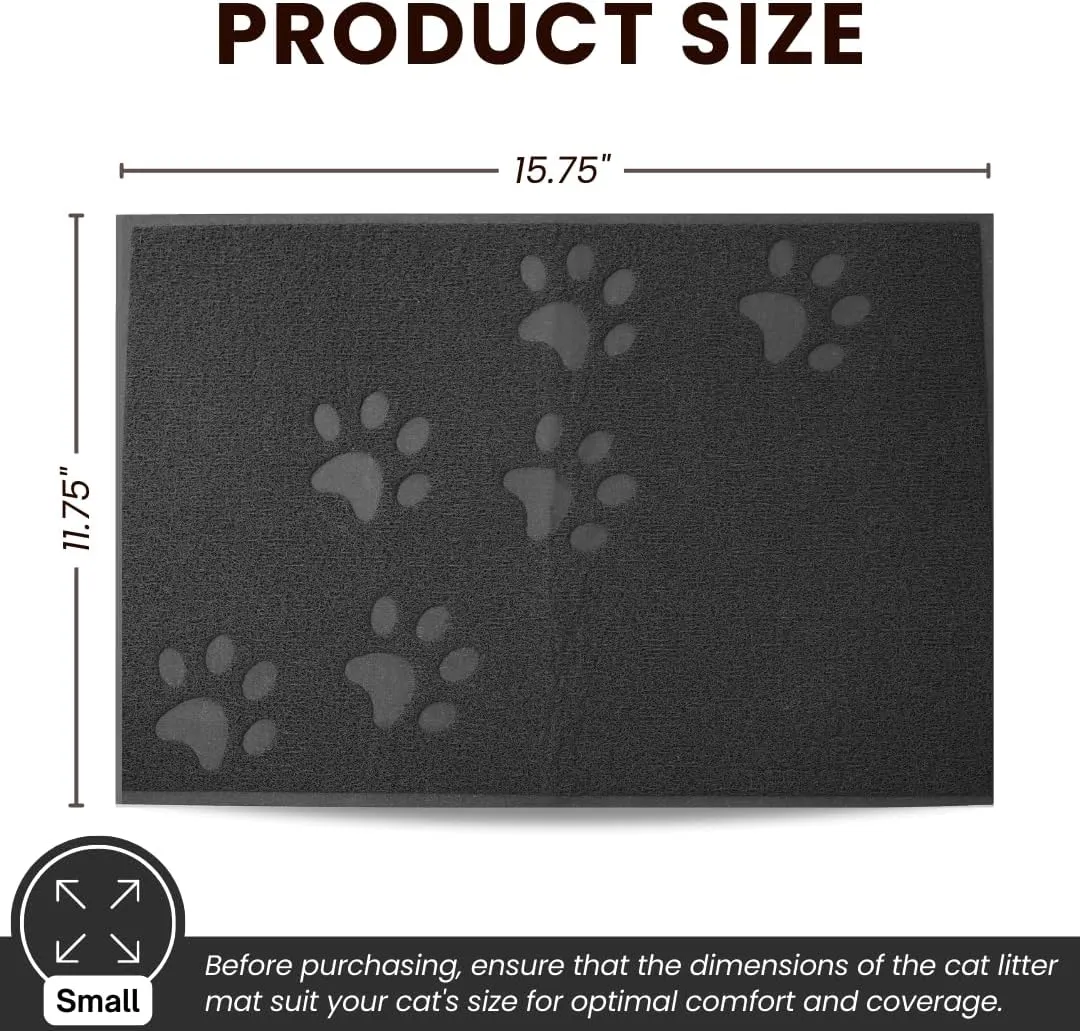 Andalus Small Cat Litter Mat, Pack of 1 - Waterproof, Non-Slip & Easy to Clean Cat Litter Box Mat for Extra Efficient Pet Litter-Trapping, Grey (15.75 X 11.75)