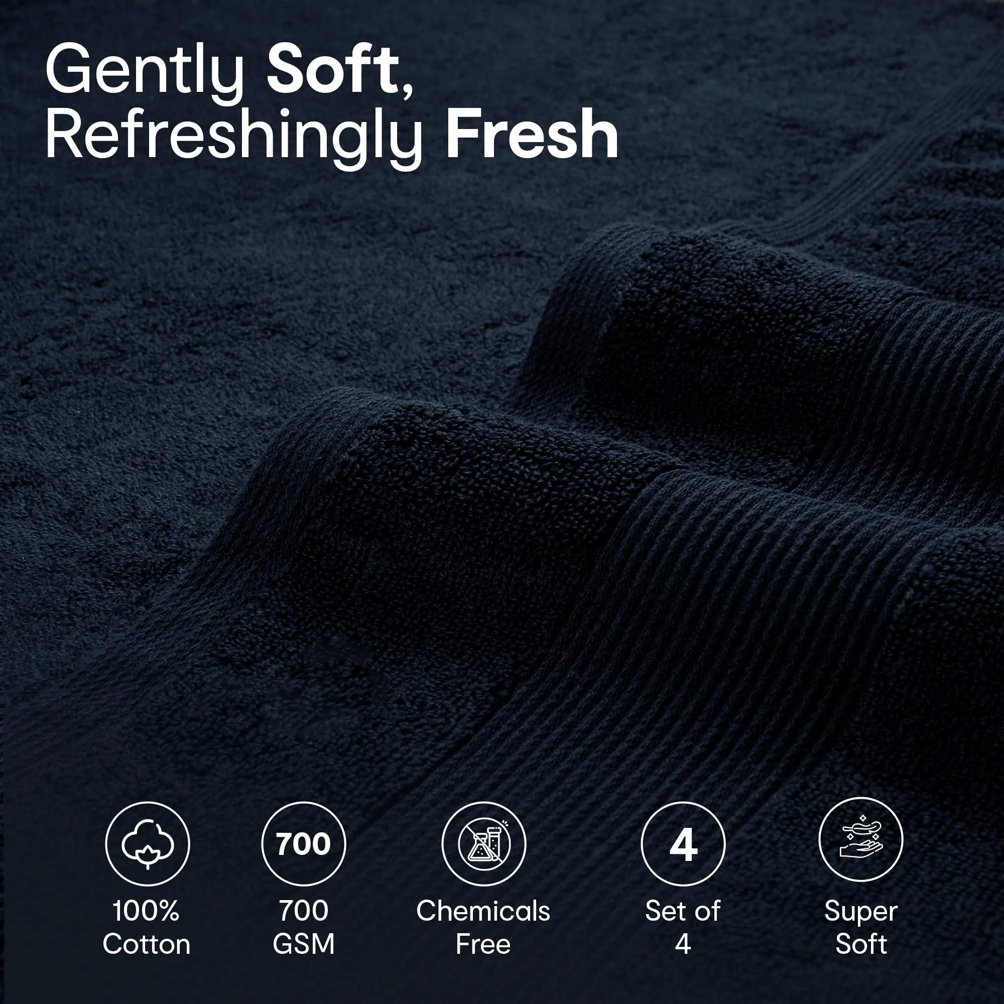 Anko Australia 100% Cotton 700 GSM Large Plush Bath Towel | Set of 4 | Super-Soft, Absorbent, Quick-Drying | Navy Blue & Moss Green Towel for Men, Women & Kids | 135x68 cm |Travel, Gym, Spa Towel