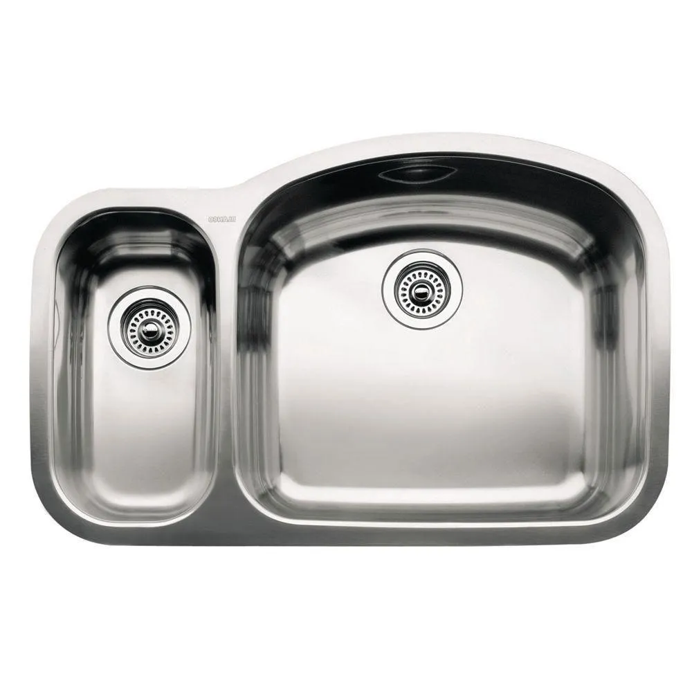 Blanco Wave Undermount Stainless Steel 32 inch 0-Hole Reverse 1-1/2 Double Bowl Kitchen Sink 206069