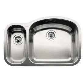 Blanco Wave Undermount Stainless Steel 32 inch 0-Hole Reverse 1-1/2 Double Bowl Kitchen Sink 206069