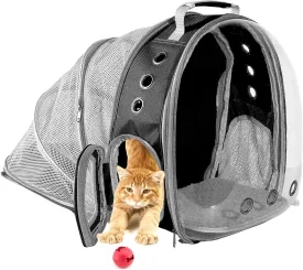 Cat Carrier Backpack,Expandable Clear Pet Backpack Carrier for Cats & Small Dog,Breathable Airline Approved Cat Bag for Outdoor Camping,Hiking,Travel (Black)