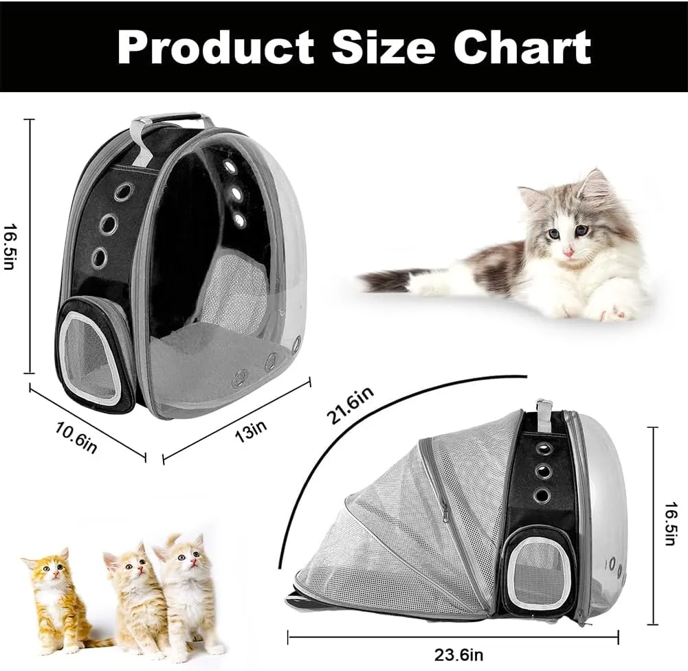 Cat Carrier Backpack,Expandable Clear Pet Backpack Carrier for Cats & Small Dog,Breathable Airline Approved Cat Bag for Outdoor Camping,Hiking,Travel (Black)
