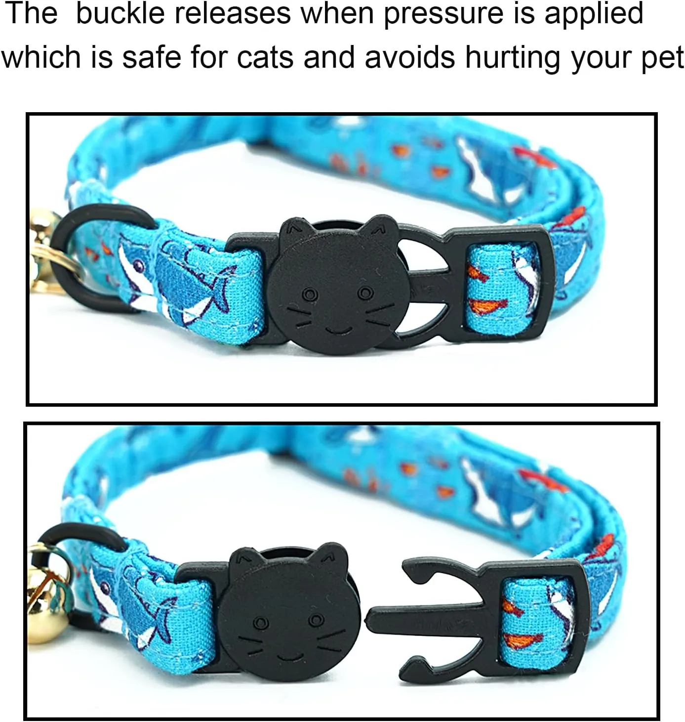 Cat Collar-2 Pack Cat Collars Shark & Dinosaur Cat Collar Breakaway with Kitten and Bell Pendant Safety Buckle Adjustable Cute Pet Collar for Boy Cats Gift for Cats and Small Pets