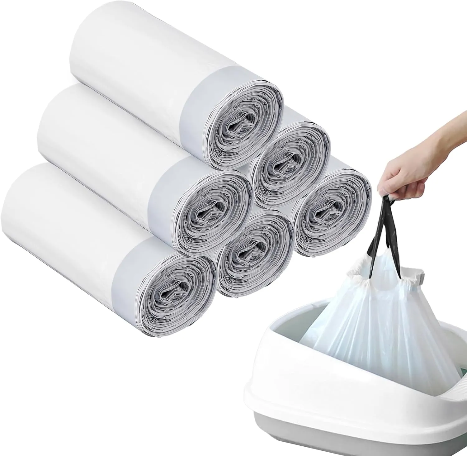 Cat Litter Box Liners,120 Packs Drawstring Cat Litter Bags for Litter Rob-ot Waste Bags Litter Box Trash Bags Automatic Self Cleaning Cats Litters Box Bags,26"X15.6"