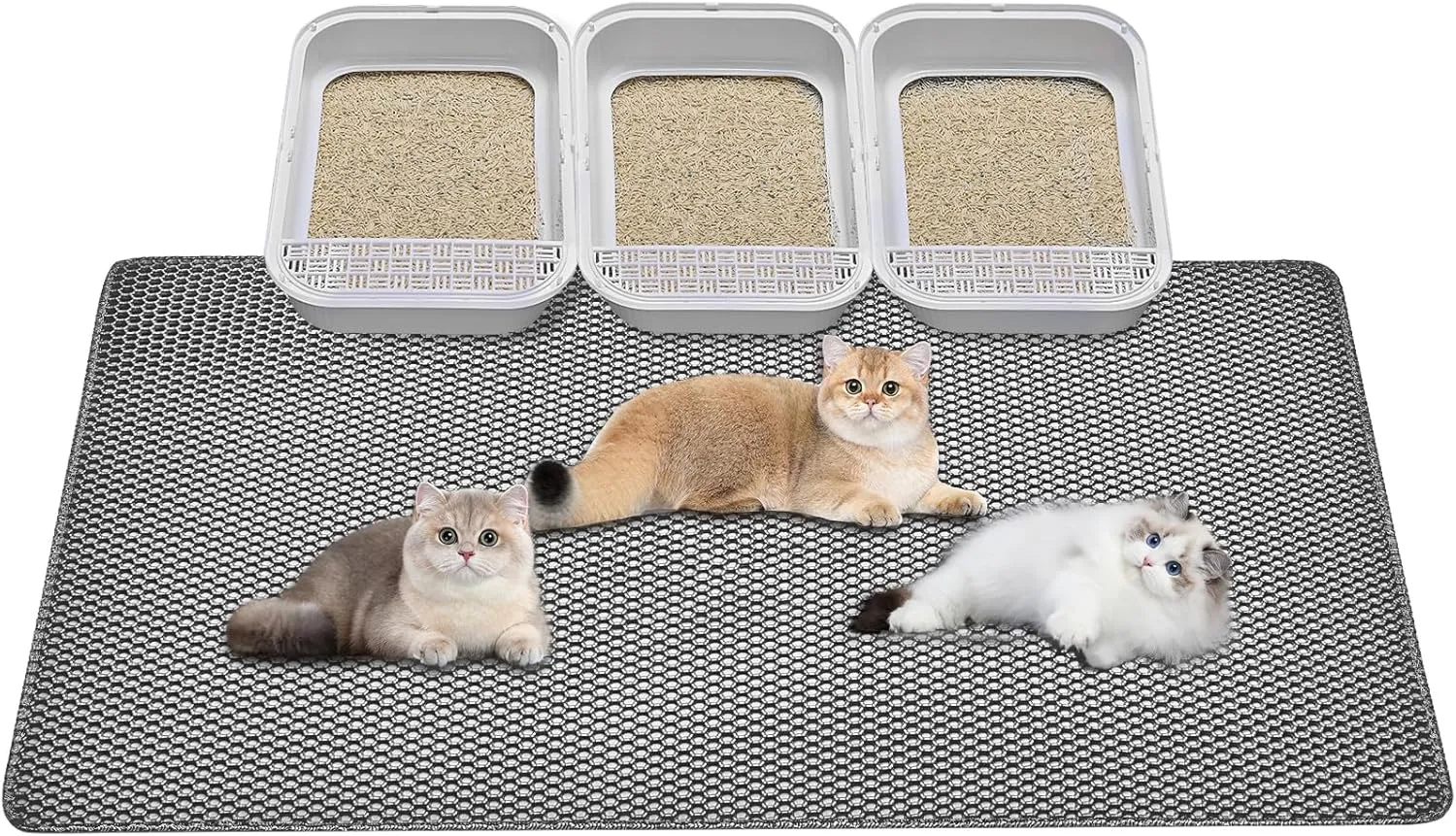Cat Litter Mat - Extra Large XL 46"x 27" Cat Litter Mat Litter Trapping Mat.Honeycomb Double Layer Design,Urine and Water Proof Material,No Slip& No Phthalate,Washable Easy Clean(Grey)