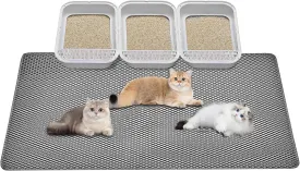 Cat Litter Mat - Extra Large XL 46"x 27" Cat Litter Mat Litter Trapping Mat.Honeycomb Double Layer Design,Urine and Water Proof Material,No Slip& No Phthalate,Washable Easy Clean(Grey)