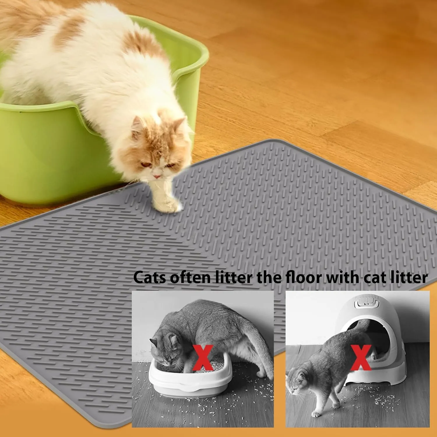 Cat Mat for Litter Box, 28"x20" Cat Litter Mat, Waterproof Litter Trapping Catcher Food Grade Silicone Pad for Floor, Gray
