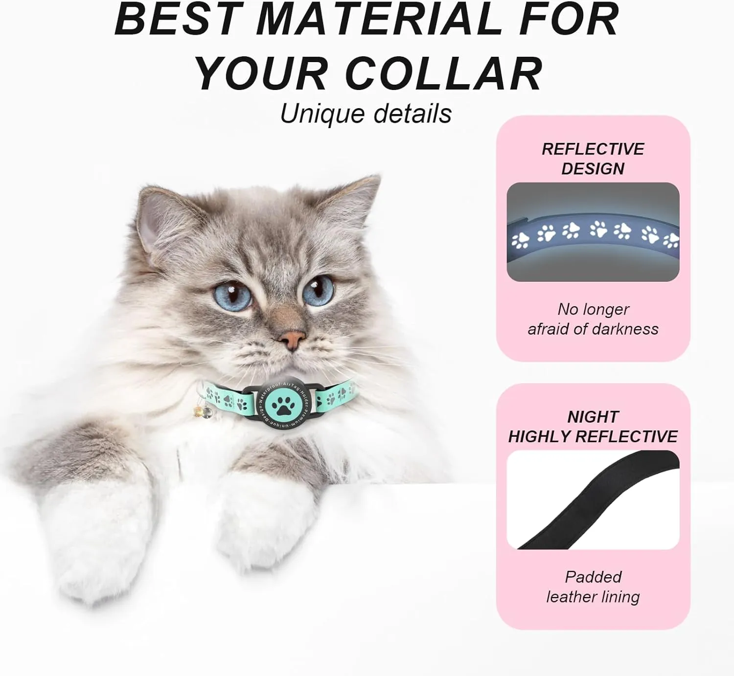 Cat Tracker Collar, IP68 Waterproof AirTag Cats Collar with Bells, Breakaway & Reflective Safety Design for Cat GPS Tracker, Compatible with Apple Find My (iOS Only) No Monthly Fee (Green)