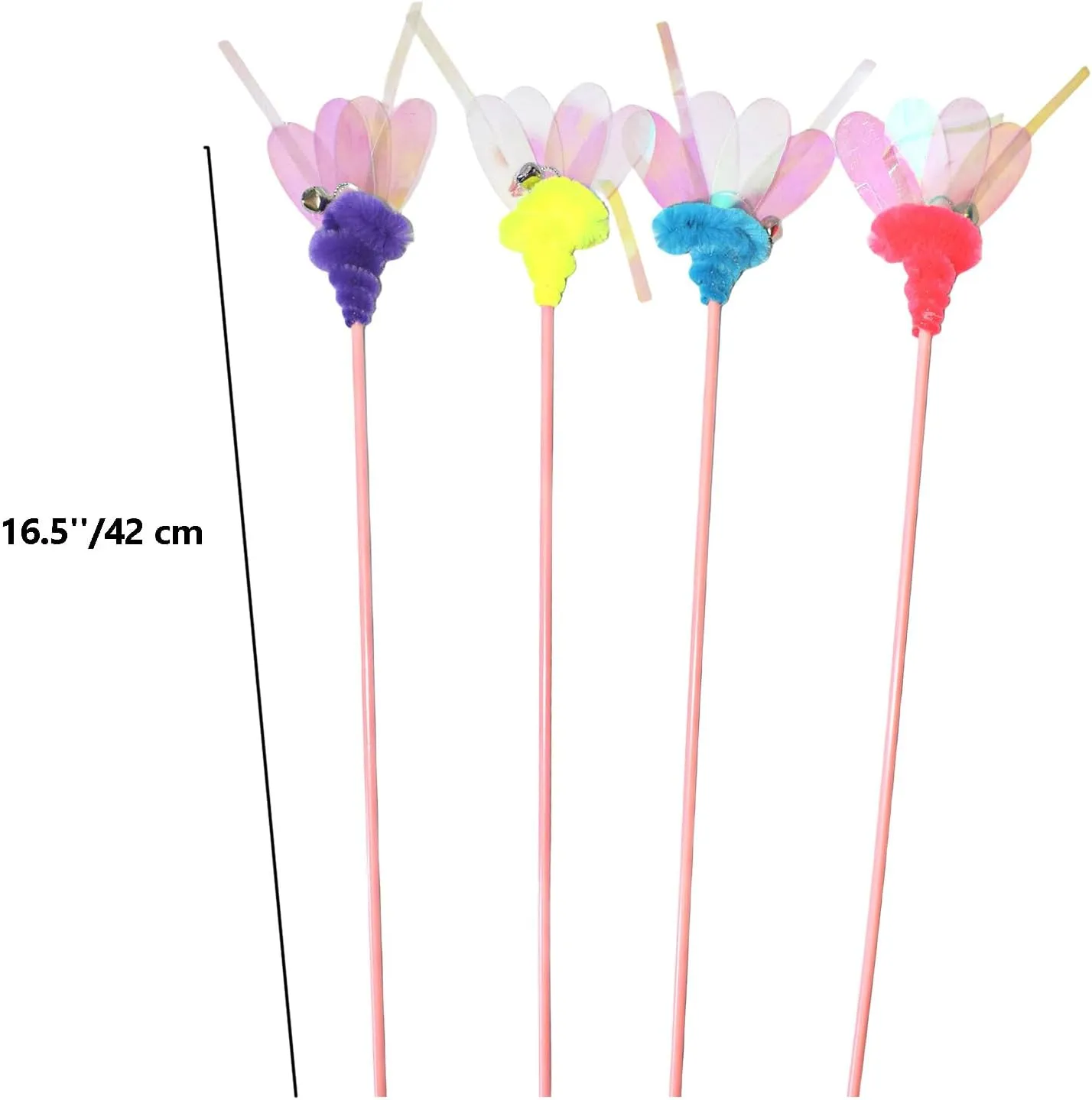 Cat Wand Toy, 4 PCS Insect Kitty Wands Colorful Cat Teaser Wands Interactive Kitten Toys with Bell