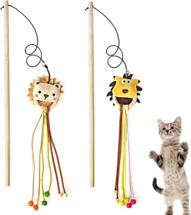 Cat Wands, 2 PCS Cute Animal Teaser Wands with Bell Interactive Kitten Toys Unbreakable Kitten Wand, Safe Cat Stick for Indoor Cats Kitten