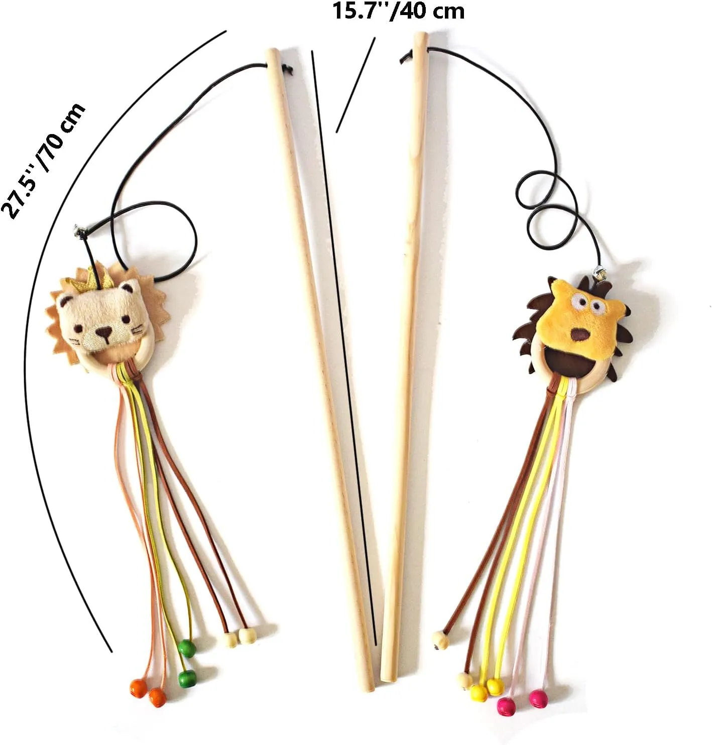 Cat Wands, 2 PCS Cute Animal Teaser Wands with Bell Interactive Kitten Toys Unbreakable Kitten Wand, Safe Cat Stick for Indoor Cats Kitten