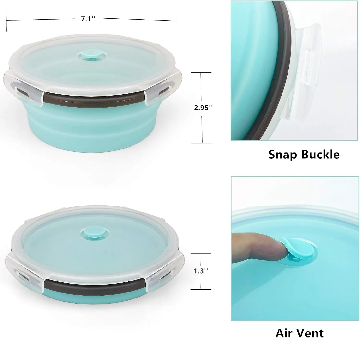 CCyanzi 1200ml Collapsible Camping Bowl Silicone Food Storage Container with Lid and Foldable Stainless Steel Fork Spoon, for Picnic, Travel, Camping, RV, Fridge and Microwave Bowls