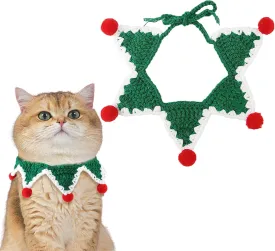 Christmas Cat Dog Bandana Collar Handmade Knitted Five-Pointed Star Scarf Pet Costume for Christmas Holiday Decoration