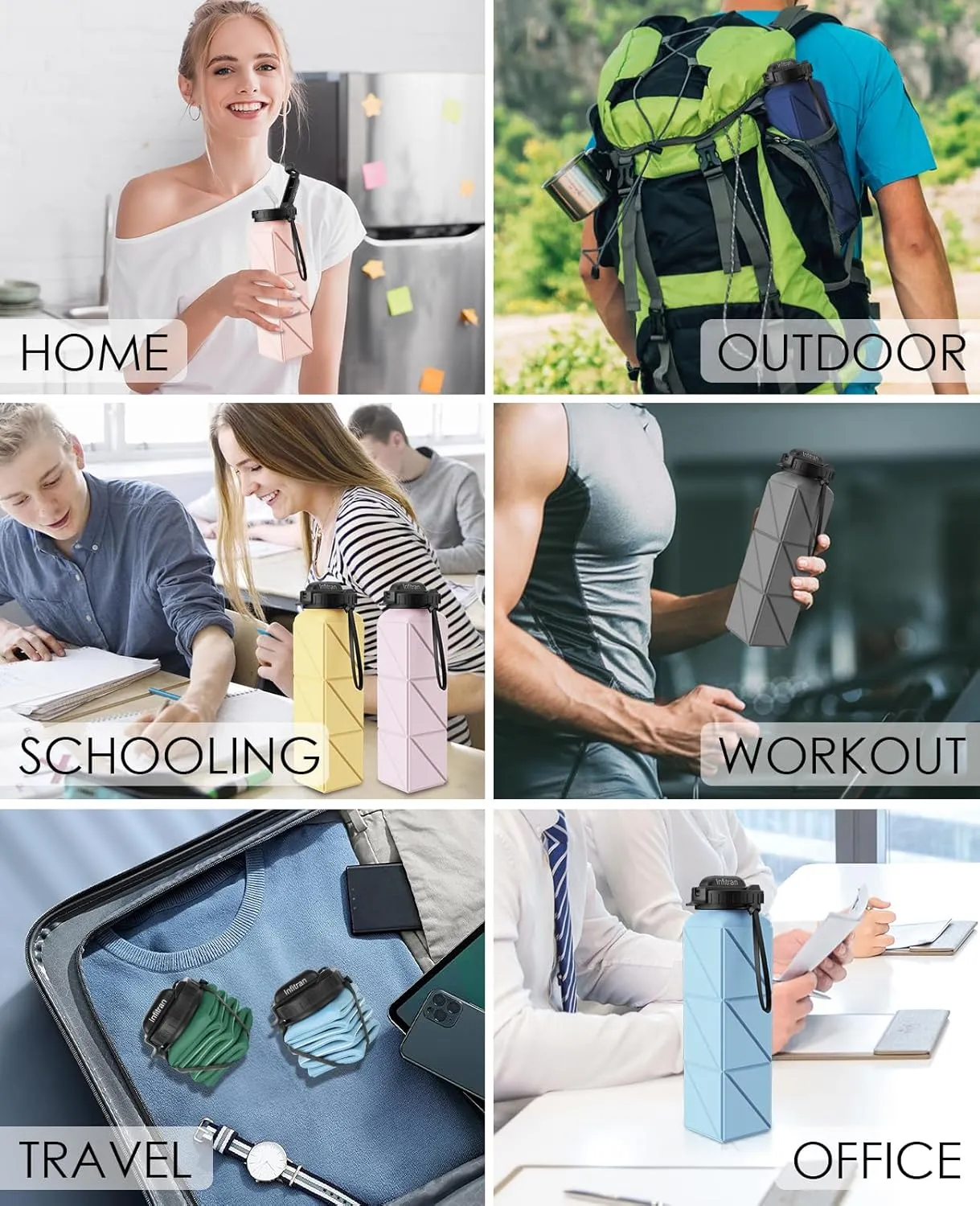 Collapsible Water Bottles, BPA-Free Silicone Foldable Water Bottle Cup with Straw Strap 20.6oz,Leak-Proof Durable Lightweight Bottle for Gym Travel Camping Hiking Running Sport,DarkBlue