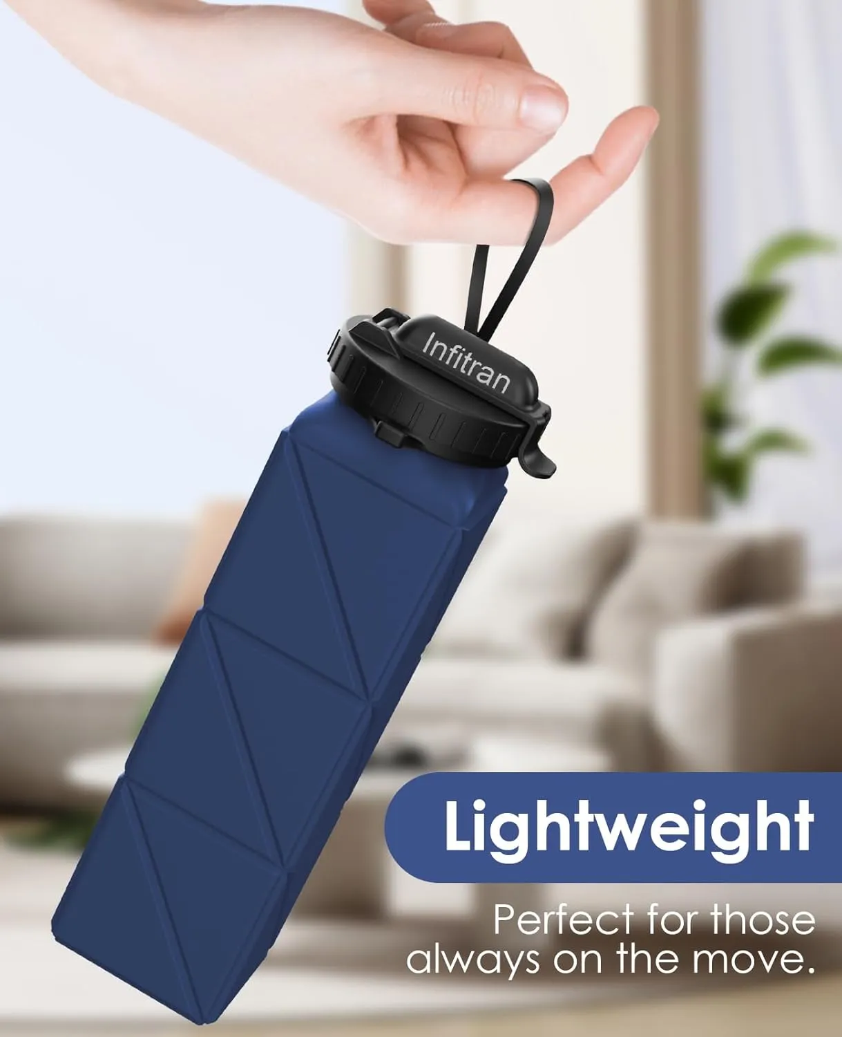 Collapsible Water Bottles, BPA-Free Silicone Foldable Water Bottle Cup with Straw Strap 20.6oz,Leak-Proof Durable Lightweight Bottle for Gym Travel Camping Hiking Running Sport,DarkBlue