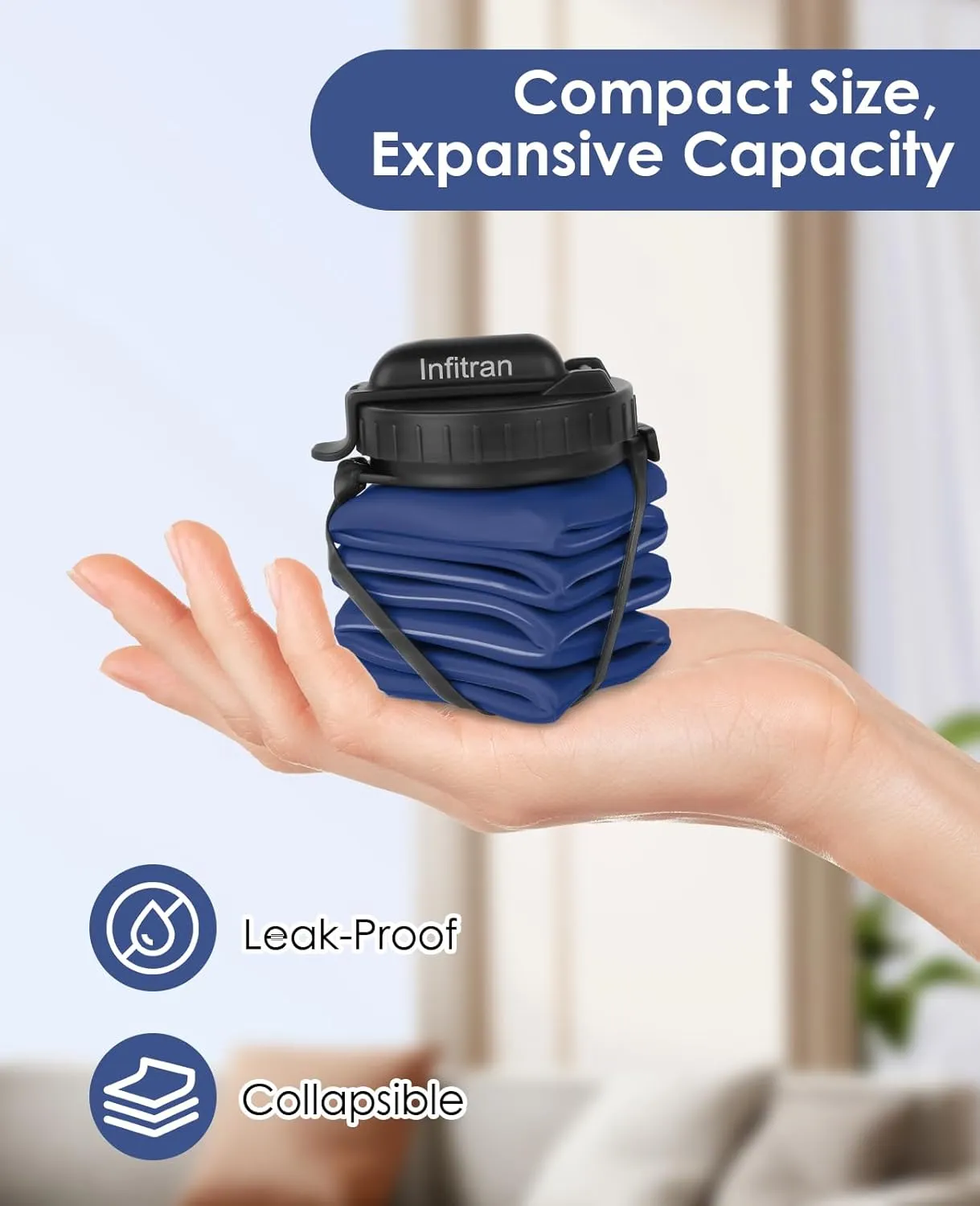 Collapsible Water Bottles, BPA-Free Silicone Foldable Water Bottle Cup with Straw Strap 20.6oz,Leak-Proof Durable Lightweight Bottle for Gym Travel Camping Hiking Running Sport,DarkBlue