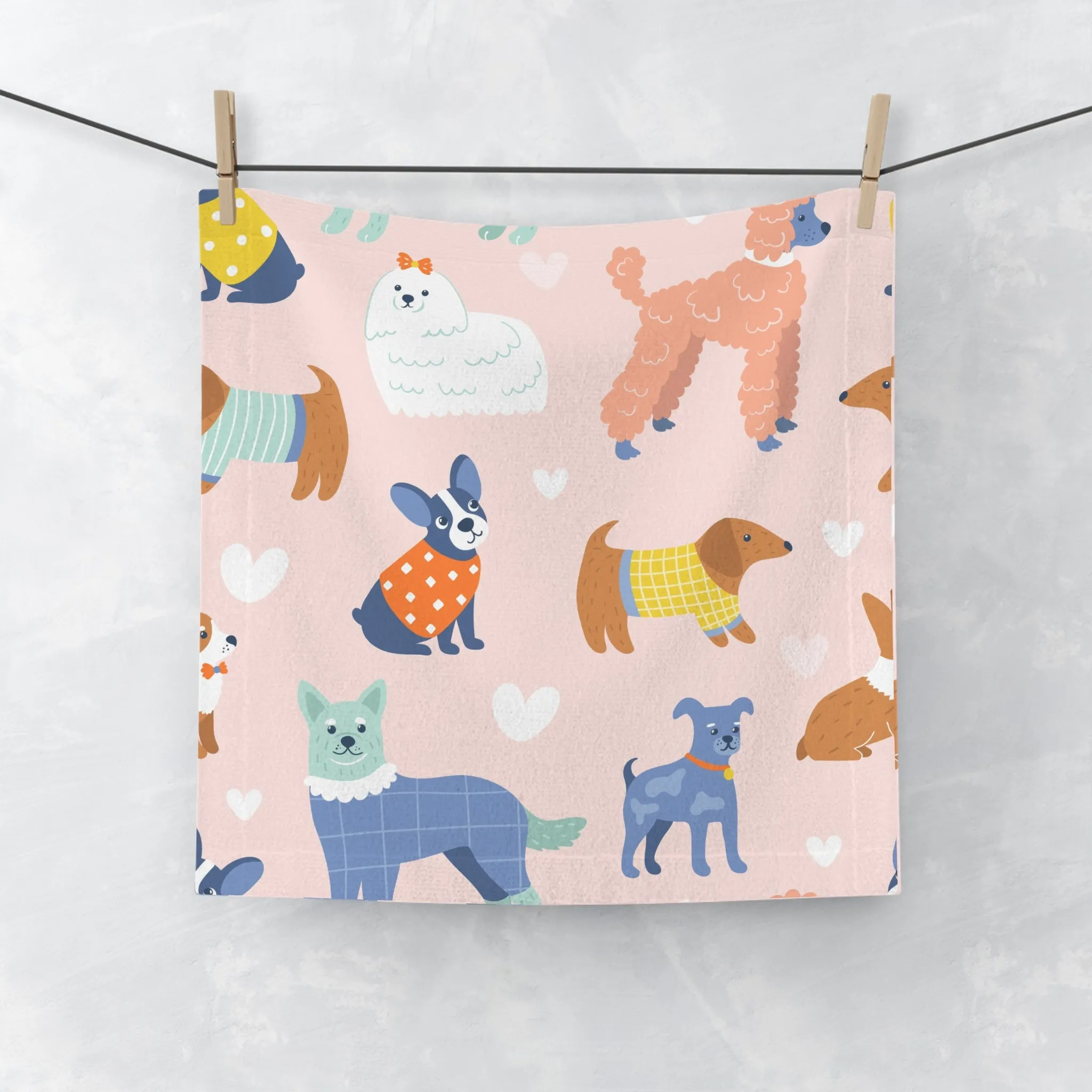 Cute Dog Pattern Face Towel, Pet Lover Gift, Bath Towel, Dog Grooming Accessory,
