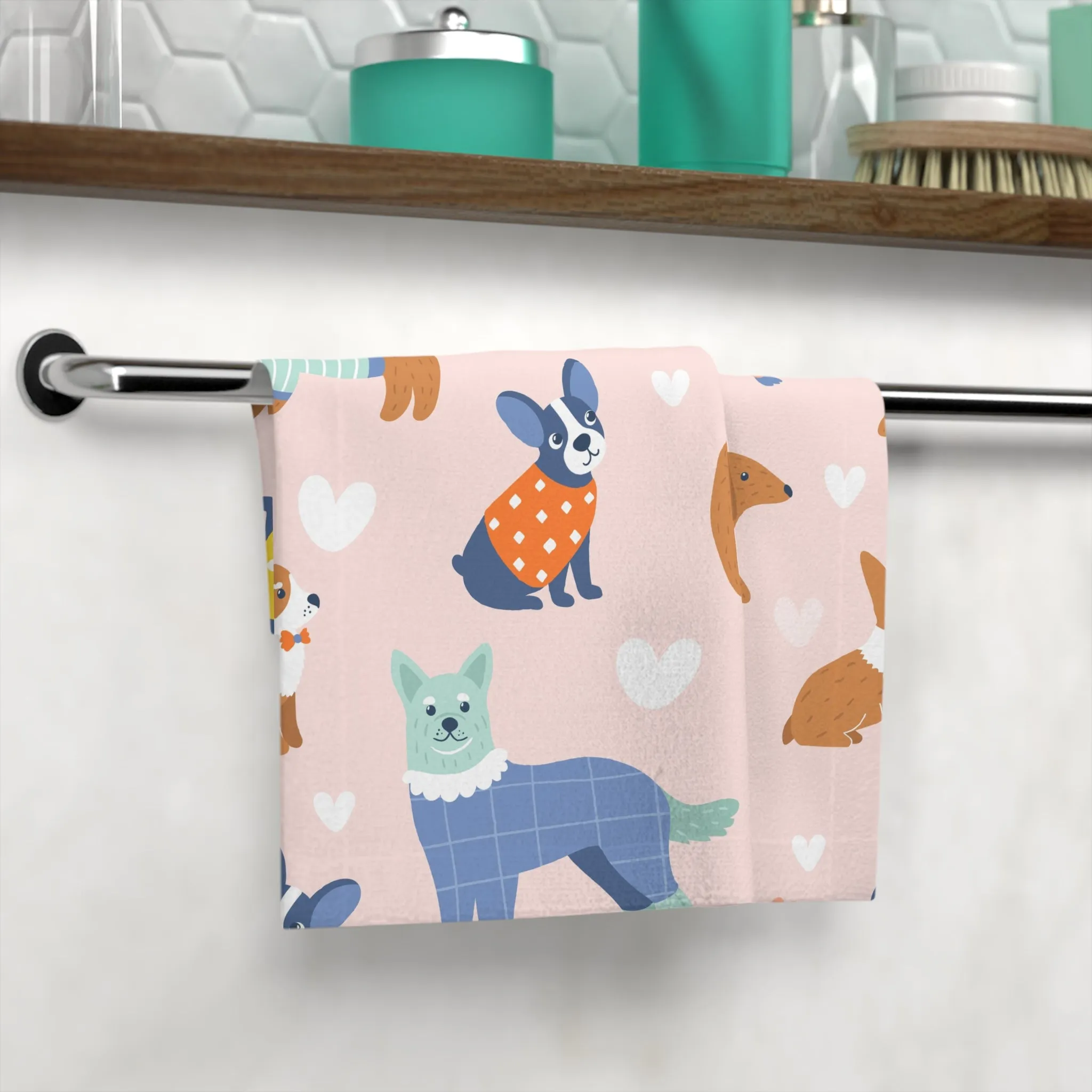 Cute Dog Pattern Face Towel, Pet Lover Gift, Bath Towel, Dog Grooming Accessory,
