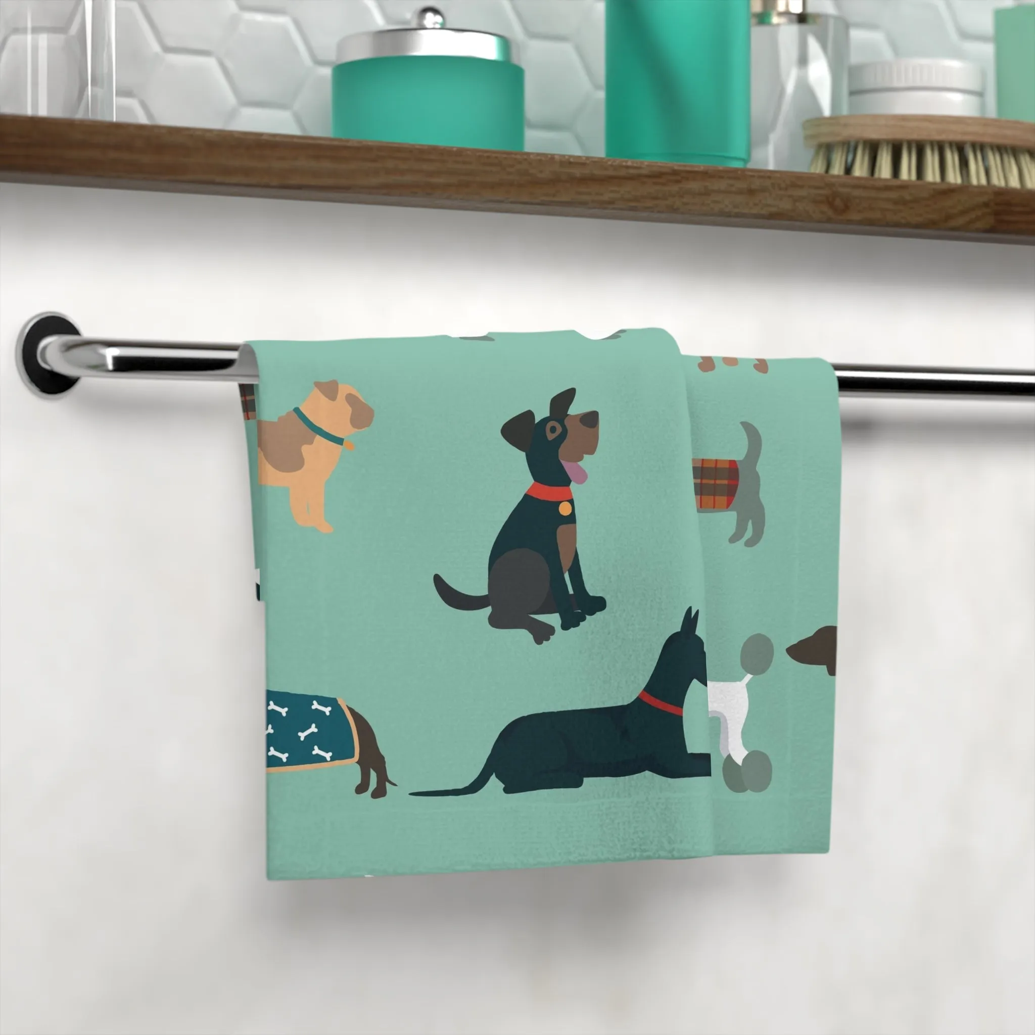 Cute Dog Pattern Face Towel - Pet Lover Gift, Dog Mom Towel, Bathroom Decor, Fun
