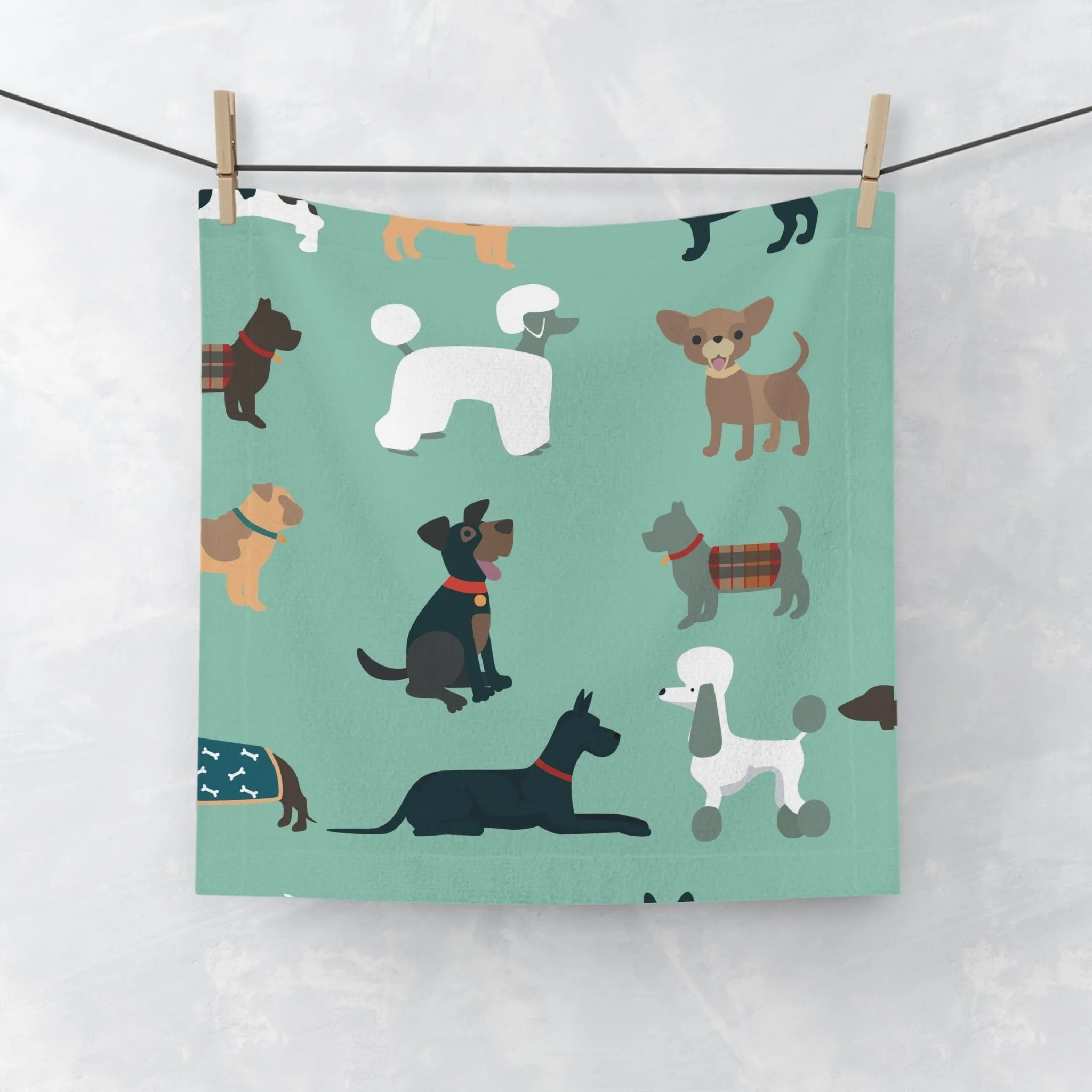 Cute Dog Pattern Face Towel - Pet Lover Gift, Dog Mom Towel, Bathroom Decor, Fun
