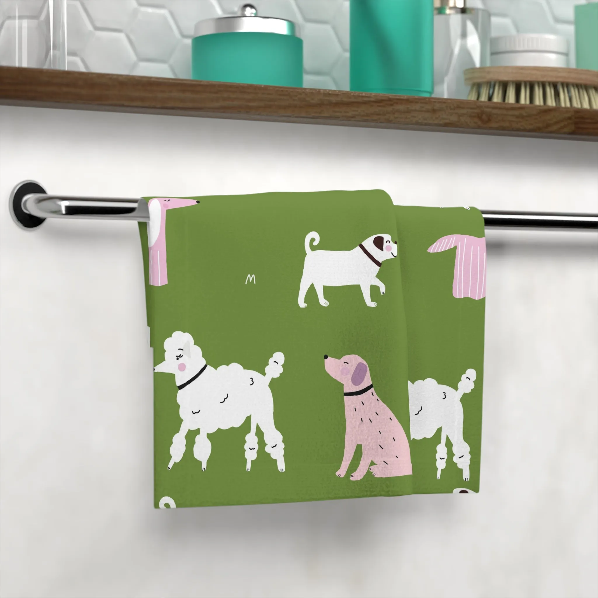 Cute Dog Pattern Face Towel, Pet Lover Gift, Fun Bathroom Decor, Dog Owner