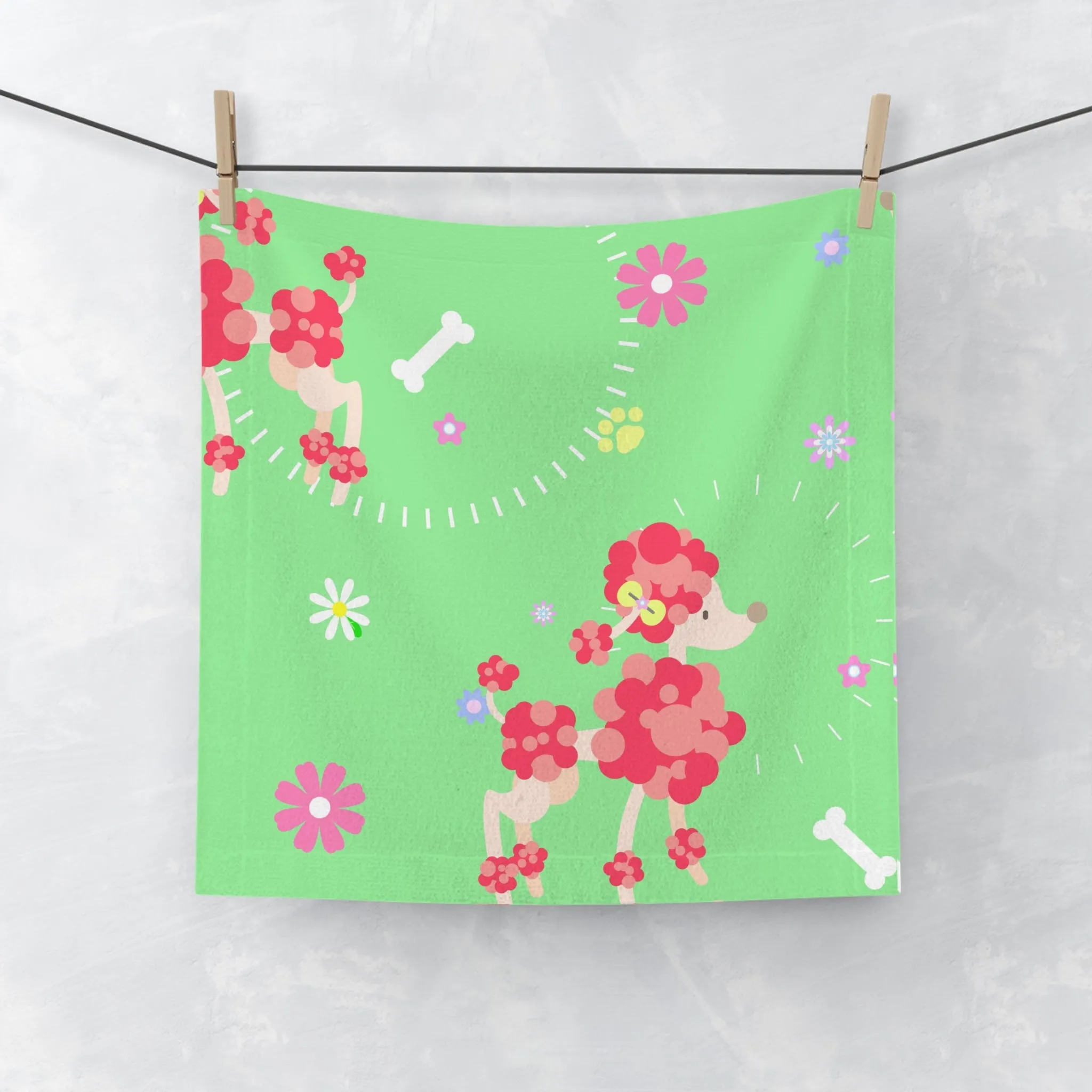 Cute Poodle Face Towel, Fun Dog Towels, Floral Bath Towel, Unique Pet Gift,