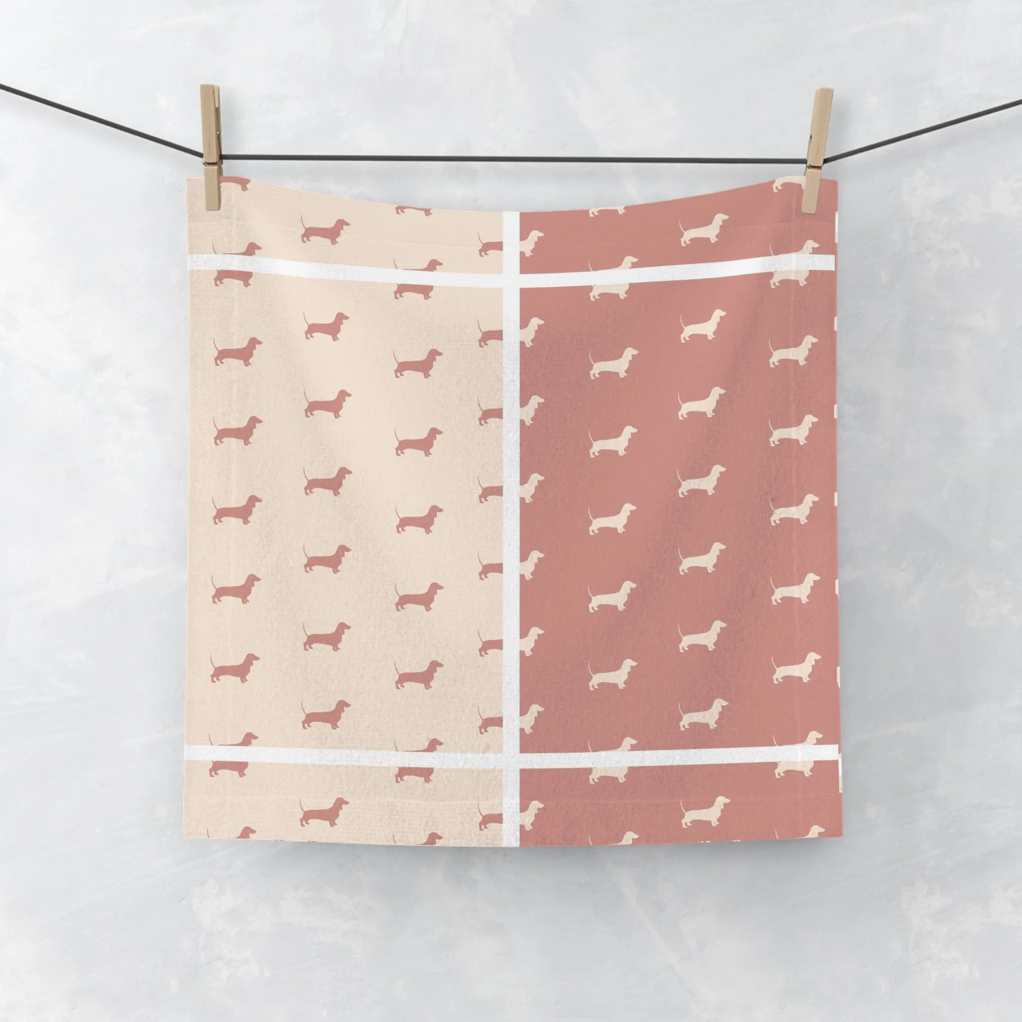 Dachshund Pattern Face Towel, Dog Lover Gift, Kitchen Towel, Bathroom Towel, Pet