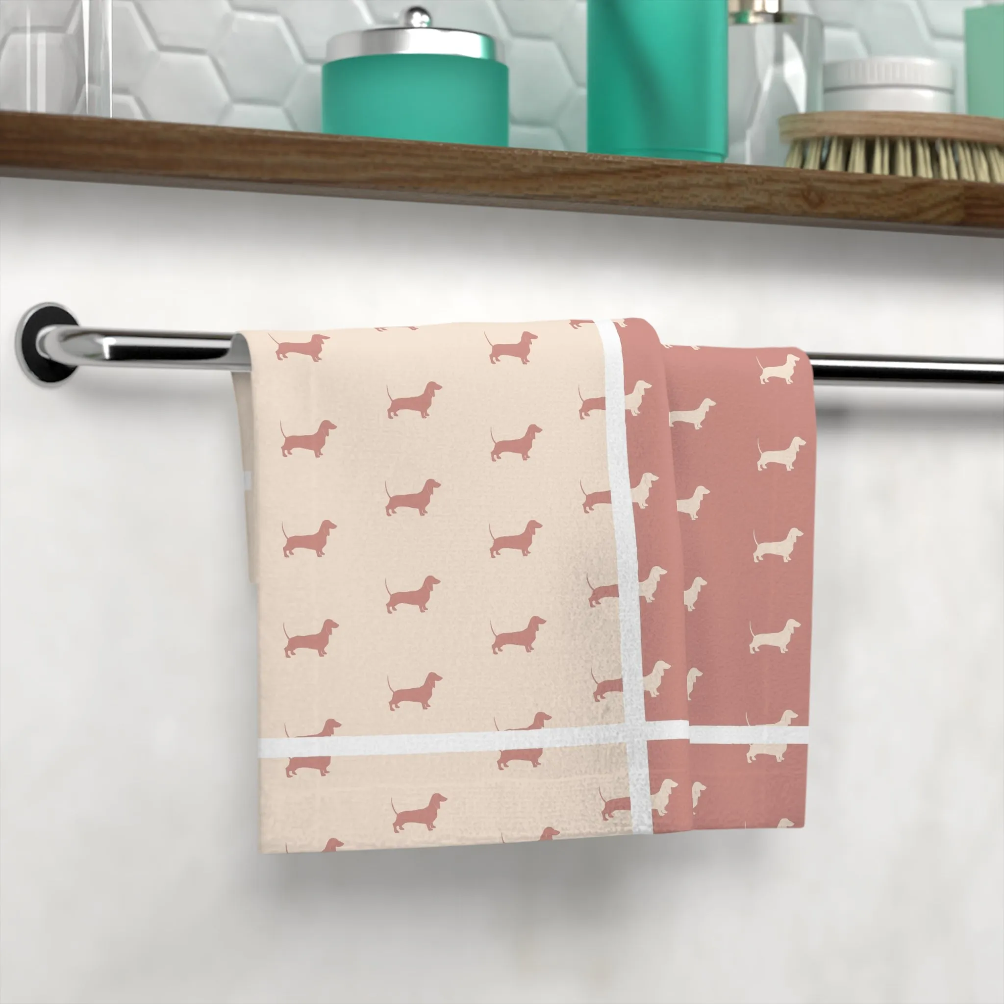 Dachshund Pattern Face Towel, Dog Lover Gift, Kitchen Towel, Bathroom Towel, Pet