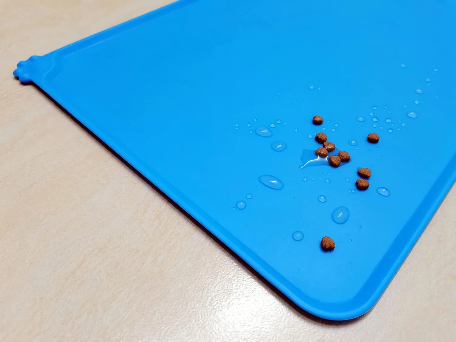 Dog Food Mat, Extra Thick Waterproof Silicone Dog Feeding Mat, Raised Edges Non-Skid Spill Proof Pet Feeding Mat, Blue, Small: 11.8X18.5X0.06 Inch