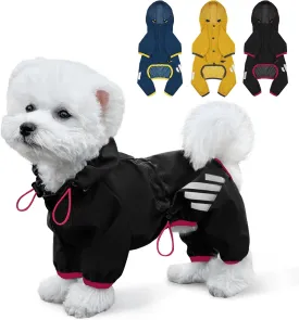 Dog Raincoat, Waterproof Dog Rain Jacket with Hood, Rain Coat with Leash Hole, Reflective Strap for Small Medium Dogs, Lightweight Puppy Clothes(Black,L)
