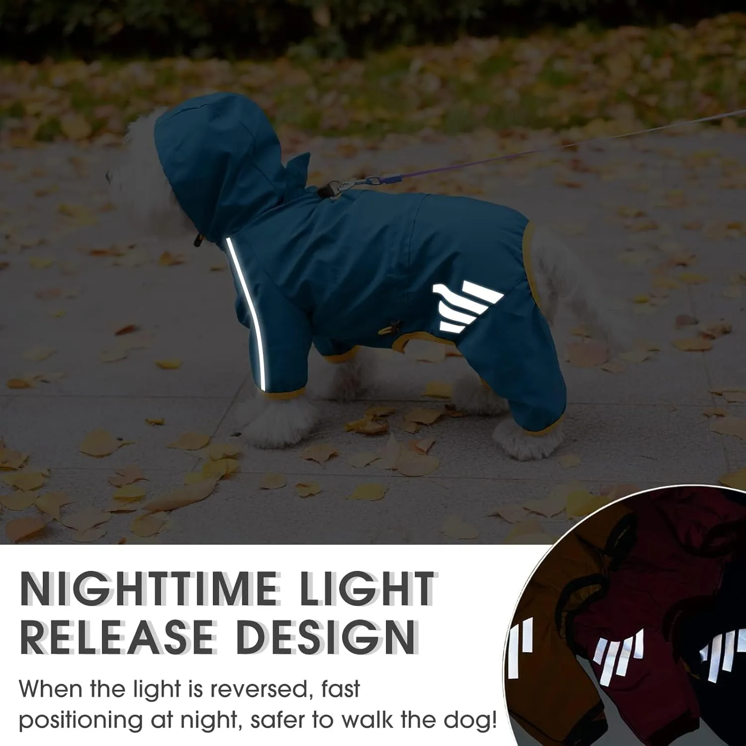 Dog Raincoat, Waterproof Dog Rain Jacket with Hood, Rain Coat with Leash Hole, Reflective Strap for Small Medium Dogs, Outdoor Adventures/Walking Lightweight Puppy (Blue,M)