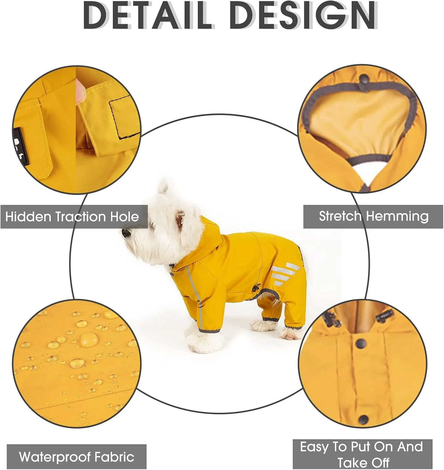 Dog Raincoat, Waterproof Dog Rain Jacket with Hood, Rain Coat with Leash Hole, Reflective Strap for Small Medium Dogs, Outdoor Adventures/Walking Lightweight Puppy (Yellow,M)