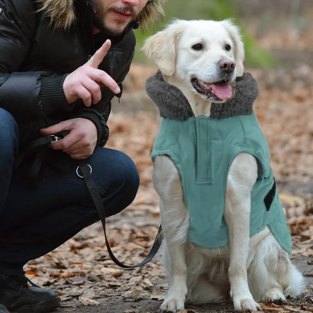Dog Winter Coat, Fleece Lined, Windproof, Adjustable, Quick Release Buckle, Small to Large, Dark Turquoise