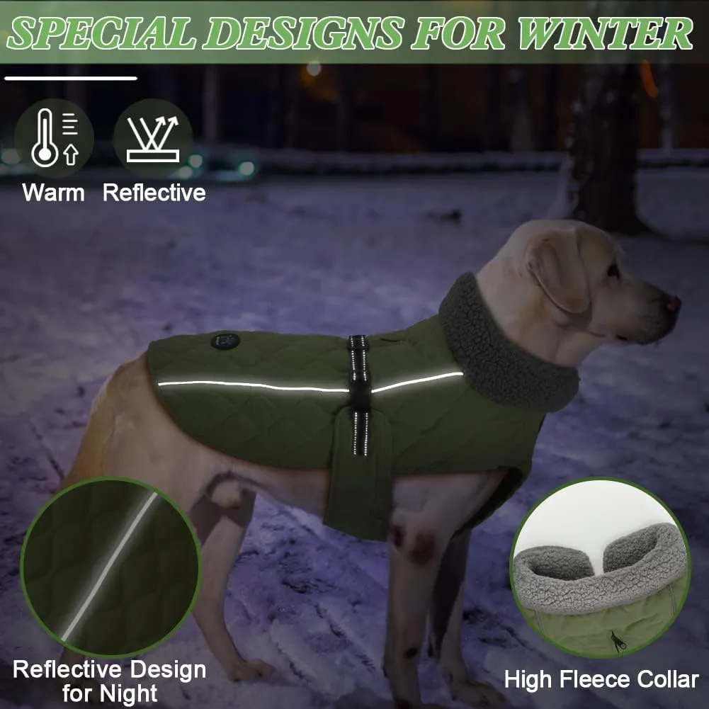 Dog Winter Coats, Fleece Lining Winter Coats for Dogs, Adjustable Windproof Dog Cold Weather Coat, Quick Release Buckle Dog Winter Jacket for Small Medium Large Dogs,Green S