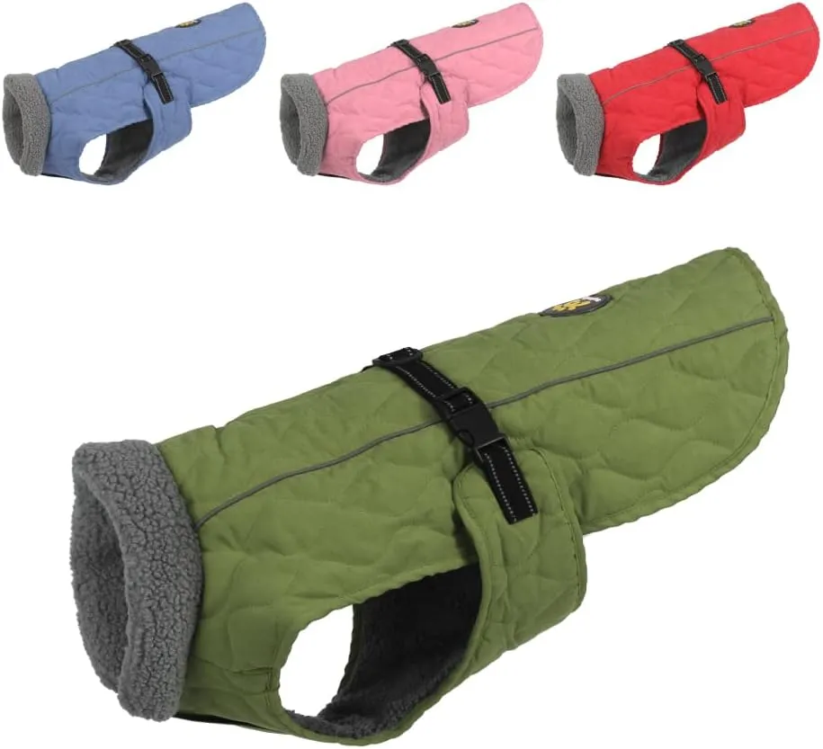 Dog Winter Coats, Fleece Lining Winter Coats for Dogs, Adjustable Windproof Dog Cold Weather Coat, Quick Release Buckle Dog Winter Jacket for Small Medium Large Dogs,Green S