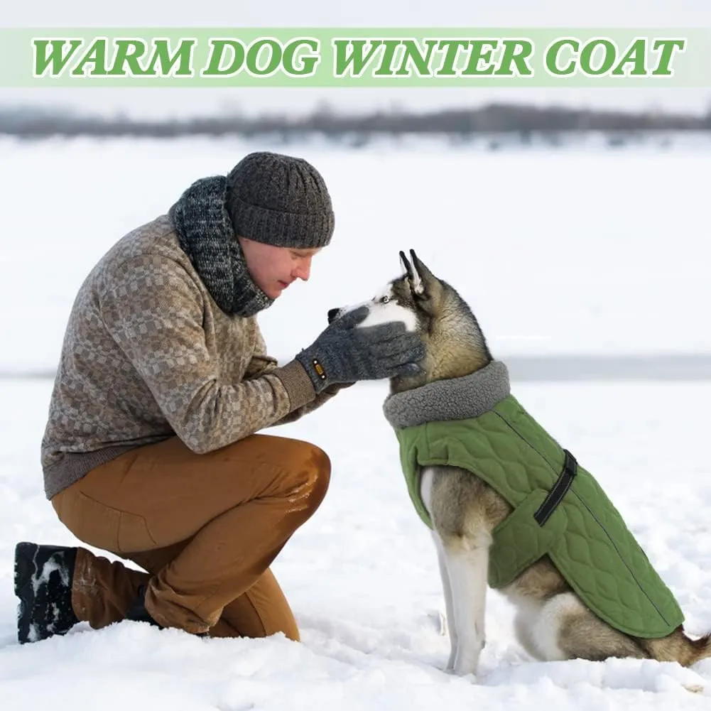 Dog Winter Coats, Fleece Lining Winter Coats for Dogs, Adjustable Windproof Dog Cold Weather Coat, Quick Release Buckle Dog Winter Jacket for Small Medium Large Dogs,Green S