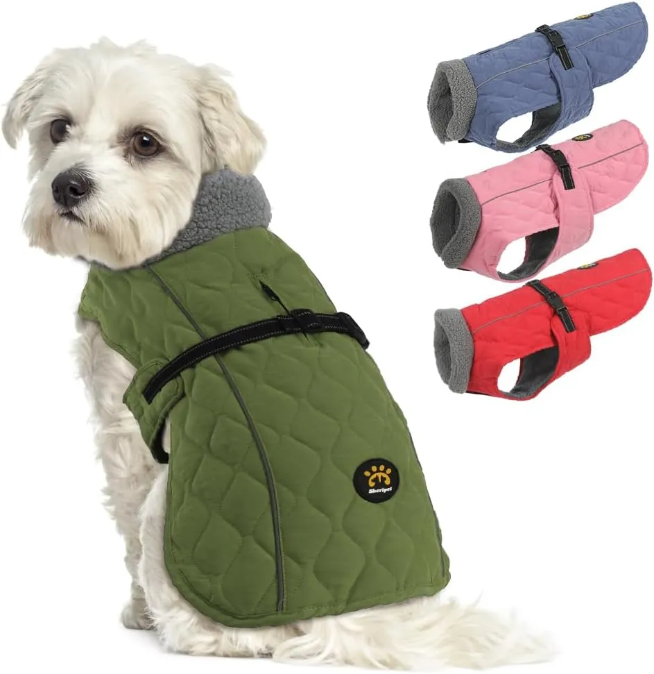 Dog Winter Coats, Fleece Lining Winter Coats for Dogs, Adjustable Windproof Dog Cold Weather Coat, Quick Release Buckle Dog Winter Jacket for Small Medium Large Dogs,Green S