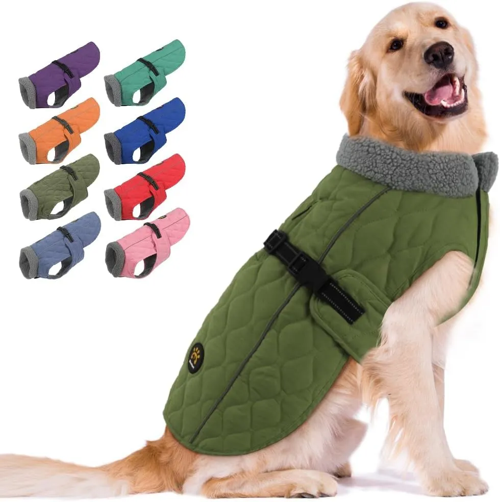 Dog Winter Coats, Fleece Lining Winter Coats for Dogs, Adjustable Windproof Dog Cold Weather Coat, Quick Release Buckle Dog Winter Jacket for Small Medium Large Dogs,Green S