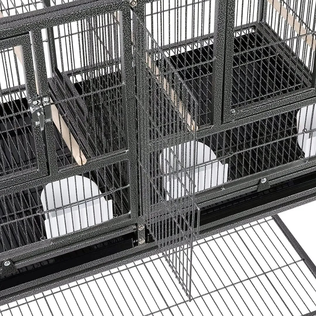 Double Stackable Center Divided Side Nesting Box Doors Breeder Breeding Bird Flight Double Rolling Cage for Aviaries Canaries Cockatiels Lovebirds Finches Budgies Small Parrots
