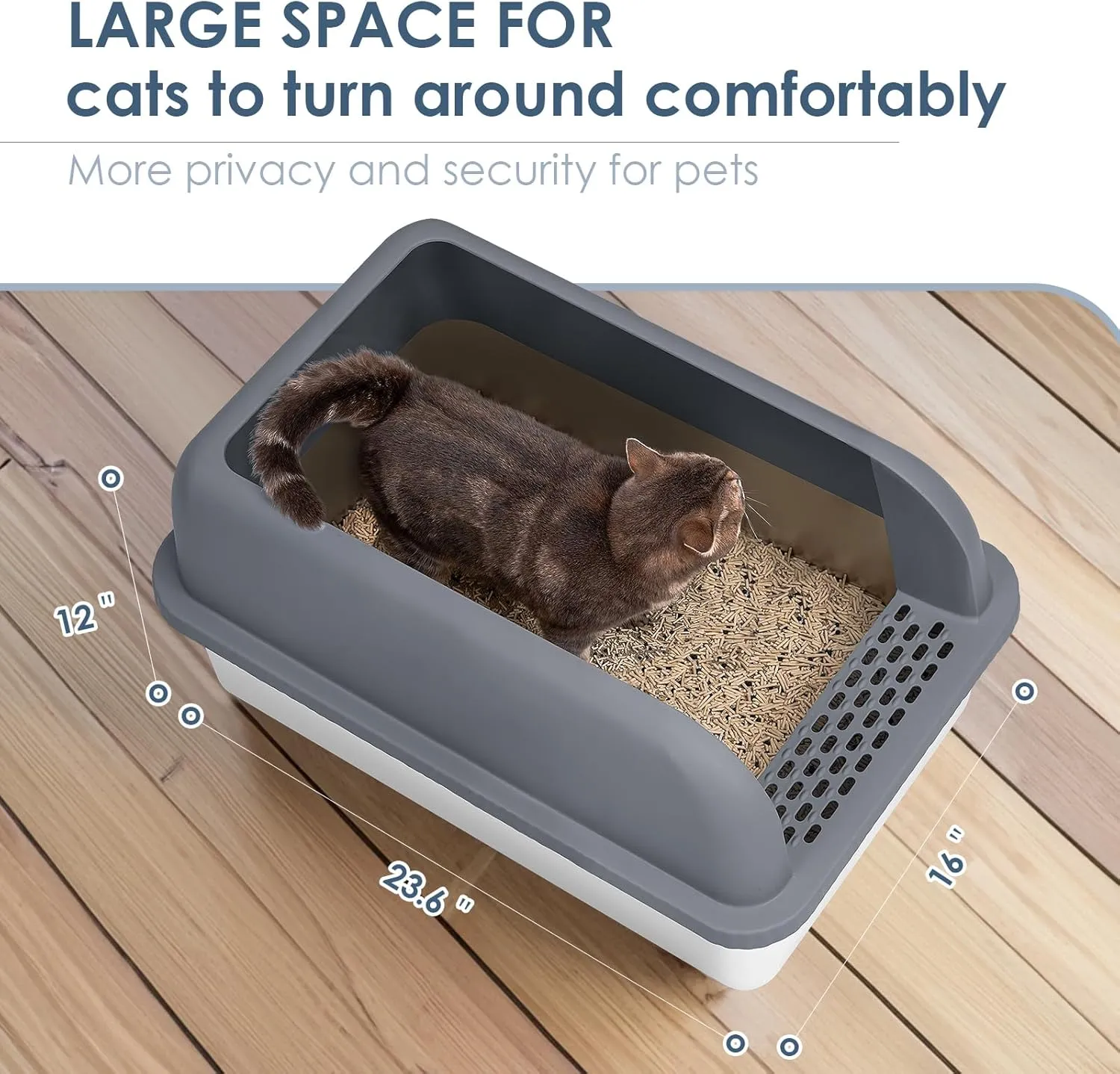 Enclosed Stainless Steel Cat Litter Box with Lid Extra Large Litter Box for Big Cats XL Metal Litter Pan Tray with High Wall Sides Enclosure, Non-Sticky, Anti-Leakage (Grey)